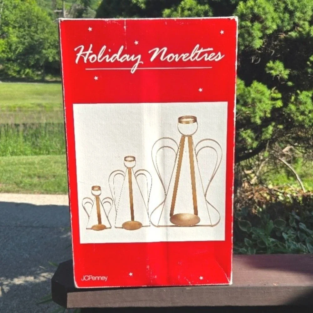 Vintage JCPenney Holiday Novelties Brass Angel Candle Holder Trio 6